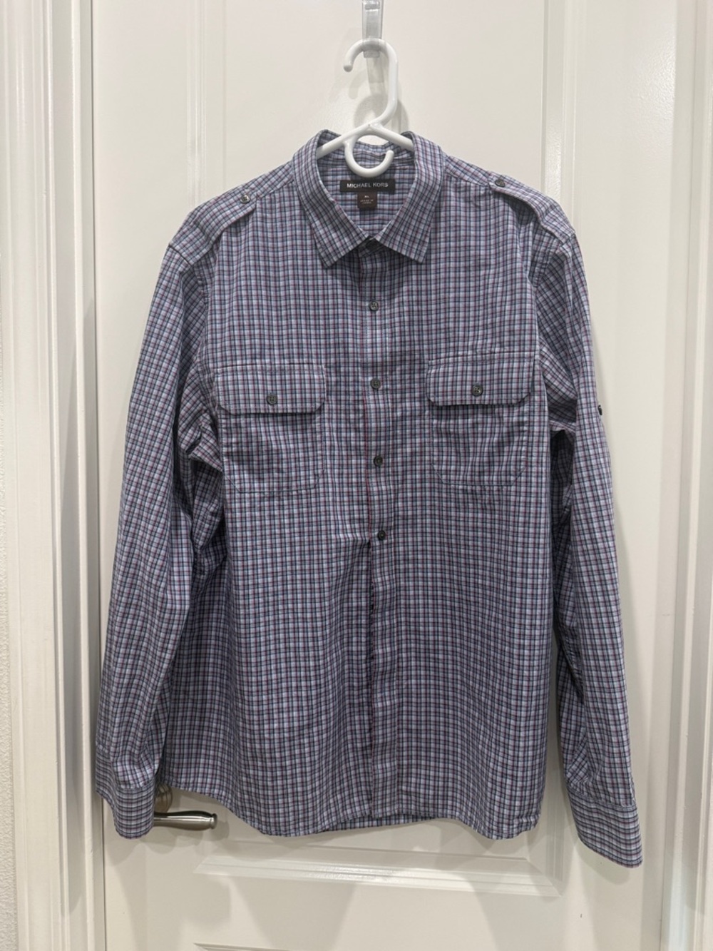 Michael Kors Men's Blue Plaid Button-Down Shirt